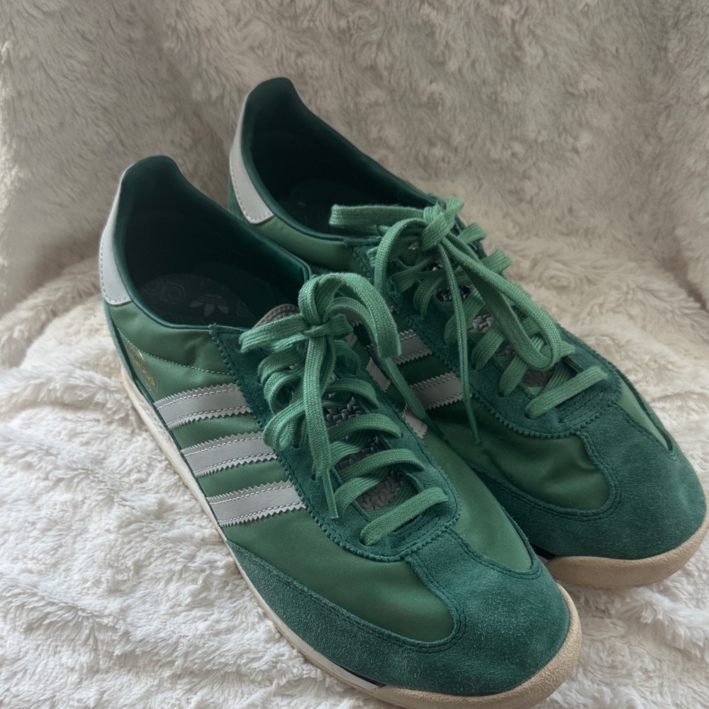 adidas Green Retro Low-Top Sneakers with White Stripes